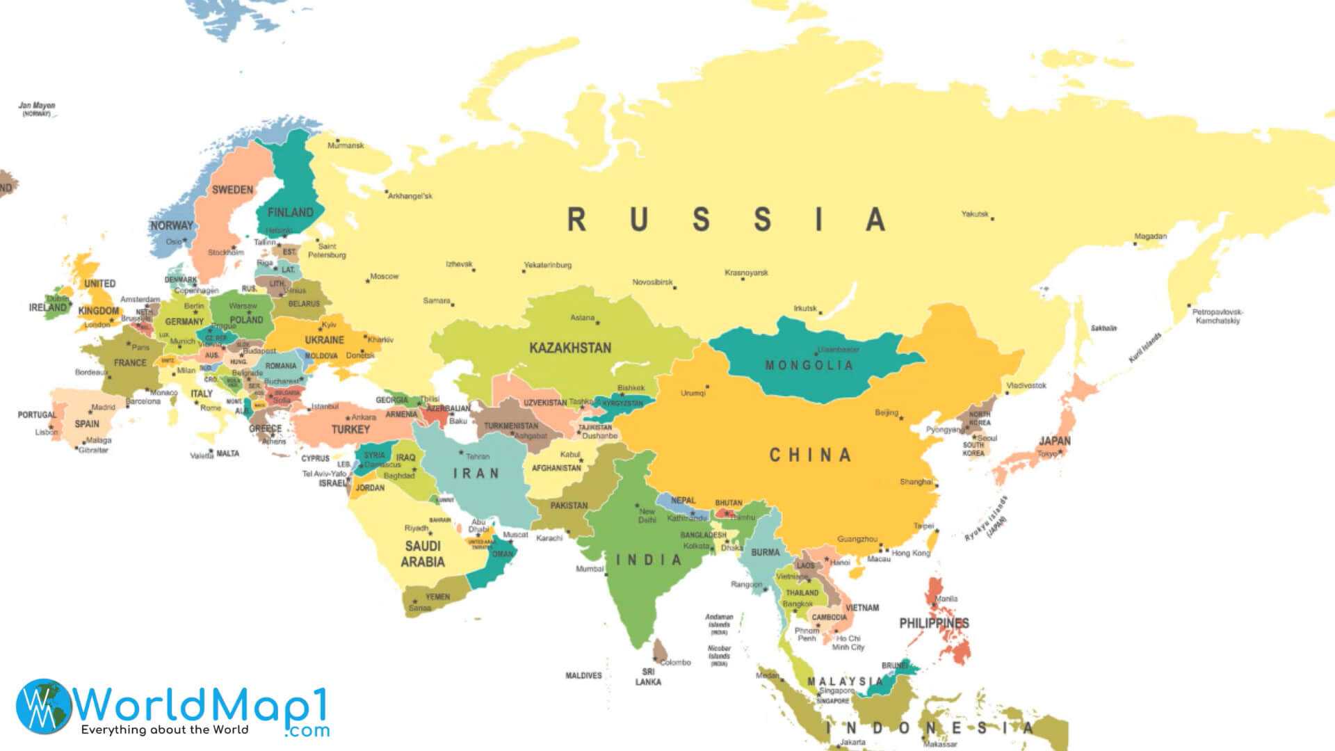 Carte de la Russie avec l'Eurasie